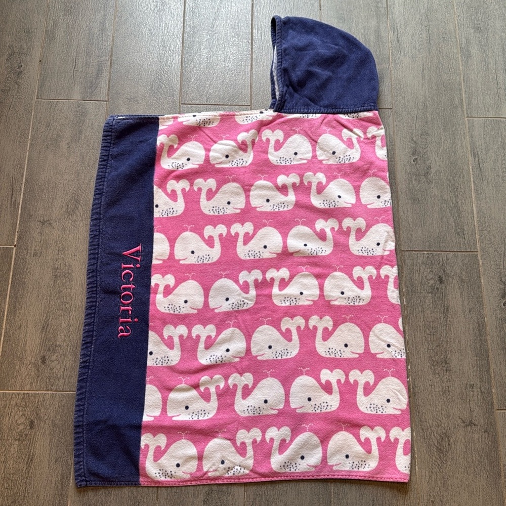 Pottery Barn Kids “Victoria” Whale Hooded Beach Pool Towel.  Gently used